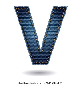 Jeans alphabet ( V ) isolated on white background, Vector illustration template design