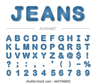 Jeans alphabet. Vector font.