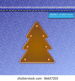 Jeans background with christmas tree in form of the label.Vector