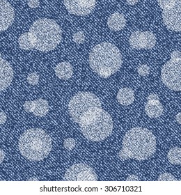 Jeans background with circles. Vector Denim seamless pattern. Blue jeans cloth.