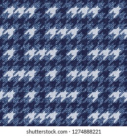 Jeans background with Houndstooth Tartan geometric print fashion design. Denim Seamless Vector Pattern Tile. Blue jeans cloth Dog tooth Check Fabric Texture. English background Glen plaid Pattern