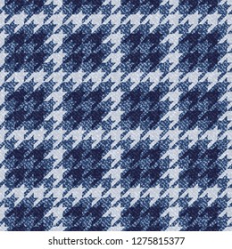 Jeans background with Houndstooth Tartan geometric print fashion design. Denim Seamless Vector Pattern Tile. Blue jeans cloth Dog tooth Check Fabric Texture. English background Glen plaid Pattern