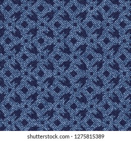 Jeans background with Houndstooth Tartan geometric print fashion design. Denim Seamless Vector Pattern Tile. Blue jeans cloth Dog tooth Check Fabric Texture. English background Glen plaid Pattern