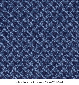 Jeans background with Houndstooth Tartan geometric print fashion design. Denim Seamless Vector Pattern Tile. Blue jeans cloth Dog tooth Check Fabric Texture. English background Glen plaid Pattern