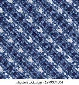 Jeans background with Houndstooth Tartan geometric print fashion design. Denim Seamless Vector Pattern Tile. Blue jeans cloth Dog tooth Check Fabric Texture. English background Glen plaid Pattern