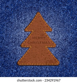 Jeans background leather Christmas tree. Vector