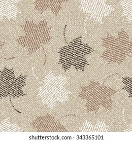 Jeans background with maple leaves. Camouflage Vector Denim seamless pattern. Gray jeans cloth.