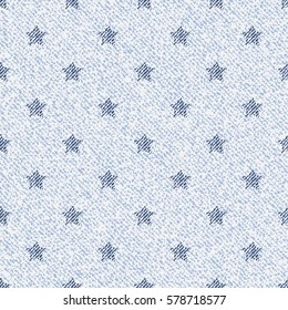 Jeans background with stars. Vector Denim seamless pattern.