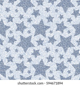 Jeans background with Stars. Vector Denim seamless pattern.