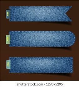 Jeans background, stickers, labels, tags. Vector template design