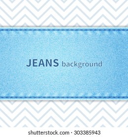 Jeans background texture of light blue denim with seam and zigzag stripes