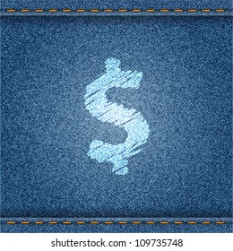 Jeans banner with dollar symbol. Vector eps10 illustration.