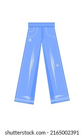 Jeans are blue and black. Flared trousers from the hip. Vector illustration. Fashion and style. Women's men's clothing. Shops and storefronts. Scuffs, cuts