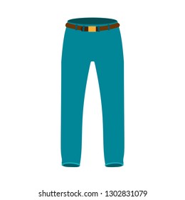 Jeans blue front view vector icon clothing cotton material stitch. Garment indigo color dress denim man