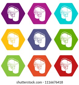 Jeans button icons 9 set coloful isolated on white for web