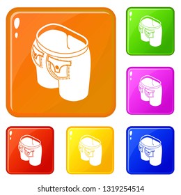 Jeans button icons set collection vector 6 color isolated on white background