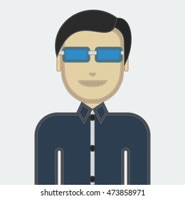 Jeans Denim Style Geek Character | Editable vector illustration as additional element of web or printed product about computer or business oriented profession or fashion clothing related project