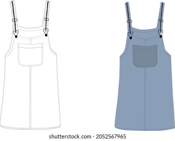 Jeans dress with pockets, vector mockup design.