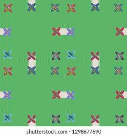 Jeans fabric texture - seamless pattern. Denim textile background with stitches.