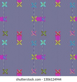 Jeans fabric texture - seamless pattern. Denim textile background with stitches.