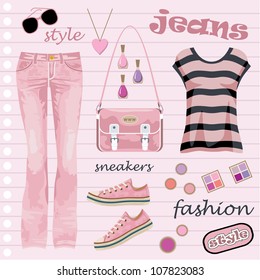 Jeans fashion set. vector