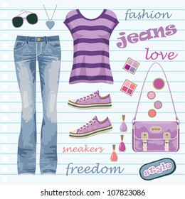 Jeans fashion set. vector