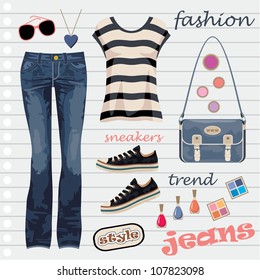 Jeans fashion set. vector