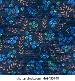 Jeans flowers seamless background. Vector