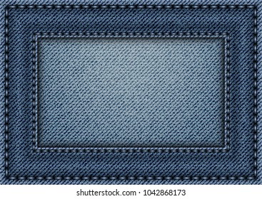 Jeans frame with stitches on jeans background.