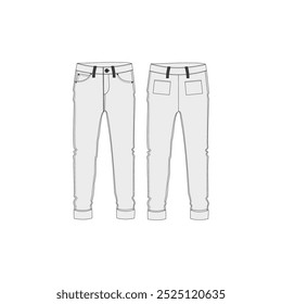 Calça Jeans frente e atrás desenho técnico