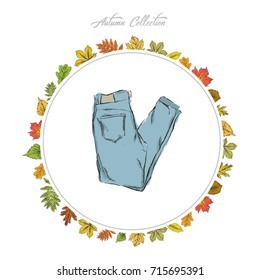 Jeans, Hand draw clothes. Vector illustration.