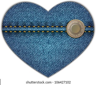Jeans heart with button. Vector icon
