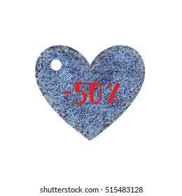 Jeans heart. Vector Jeans heart tag isolated on a white background. Sale tag.