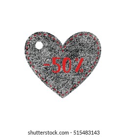 Jeans heart. Vector Jeans heart tag isolated on a white background. Sale tag.