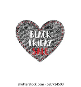 Jeans heart. Vector Jeans heart tag isolated on a white background. Black Friday Sale tag.