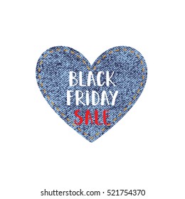 Jeans heart. Vector Jeans heart tag isolated on a white background. Black Friday Sale tag.