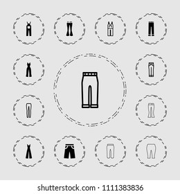 Jeans icon. collection of 13 jeans filled and outline icons such as pants, woman pants. editable jeans icons for web and mobile.