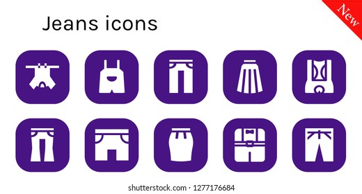  jeans icon set. 10 filled jeans icons. Simple modern icons about  - Clothes, Overall, Jeans, Skirt, Shorts, Trousers
