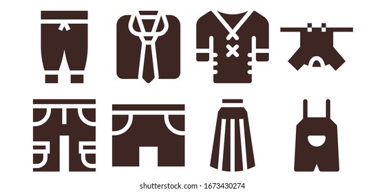 conjunto de iconos jeans. 8 vaqueros llenos de iconos.  Iconos modernos sencillos, como: Pantalones, Ropa, Falda, General