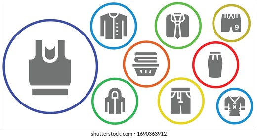 conjunto de iconos jeans. 9 vaqueros llenos de iconos. Ropa incluida, Cardigan, Hoodie, Pantalones, Falda, Cortos iconos
