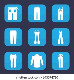 Jeans icon. set of 9 filled jeans icons such as sweater, pants, woman pants