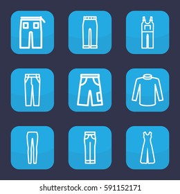 jeans icon. Set of 9 outline jeans icons such as sweater, pants, woman pants