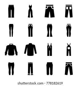 Jeans icons. set of 16 editable filled jeans icons such as sweater, pants, woman pants