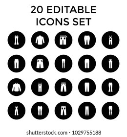 Jeans icons. set of 20 editable filled jeans icons such as sweater, pants, woman pants. best quality jeans elements in trendy style.