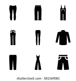 jeans icons set. Set of 9 jeans filled icons such as sweater, pants, woman pants