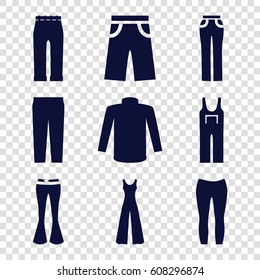 Jeans icons set. set of 9 jeans filled icons such as sweater, pants, woman pants