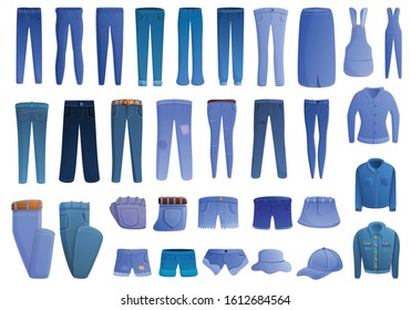 Jeans icons set. Cartoon set of jeans vector icons for web design
