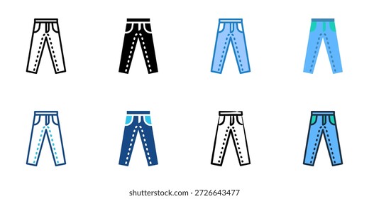 Ícones de calça jeans definem coleção de vários estilos. Traçado editável 

