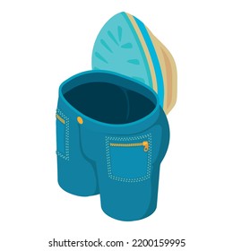 Jeans ironing icon isometric vector. Dark blue clean cropped jeans, clothes iron. Laundry, dry cleaning, clothes ironing