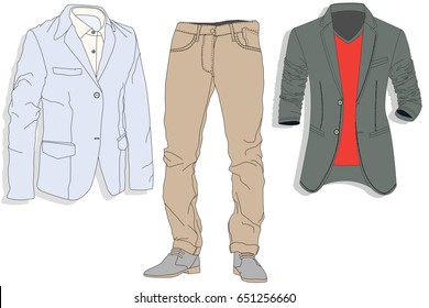 Jeans and jacket illustration vector set on white